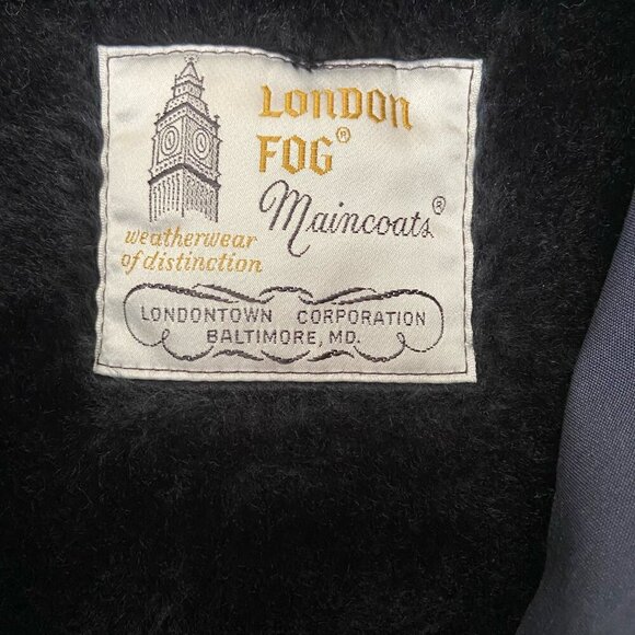 London Fog Towne Men's Navy Blue Long Fleece Lined Trench Coat Jacket Sz 42 Long - Picture 3 of 13